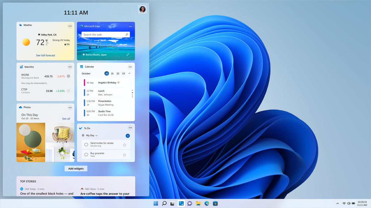 Windows 11 Pro – Vezérlők (Widgets) panel